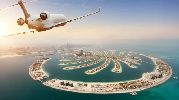 Aeroplane flying over Atlantis Palm Dubai