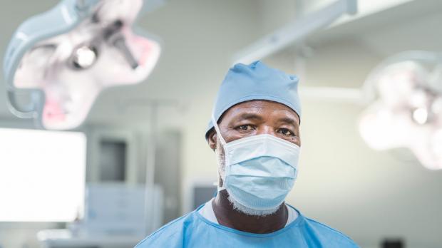 Surgeon wearing mask
